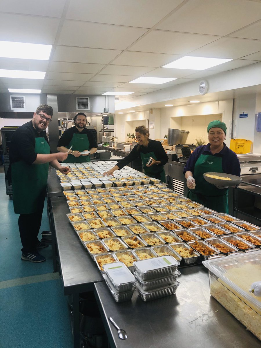 WestholmeCD's tweet photo. A hive of industry in the @WestholmeSchool kitchen! First 200 meals for The Big Feed tomorrow @Thomas_Franks_ ✅- only another 800 to go 😁 So pleased to support those vulnerable and in need 💜 https://t.co/cvRvbbudI5