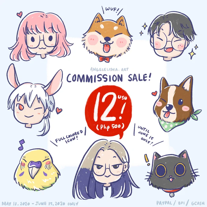 Hi guuuuuuys! I'm having a commission sale! Full colored ICON (only!) for 12 USD (Php 500)! Just DM me for more deets! This sale is until June 15, 2020!

RTs are greatly appreciated! ❤️
Help me pay my bills pliz hahaha huhu 