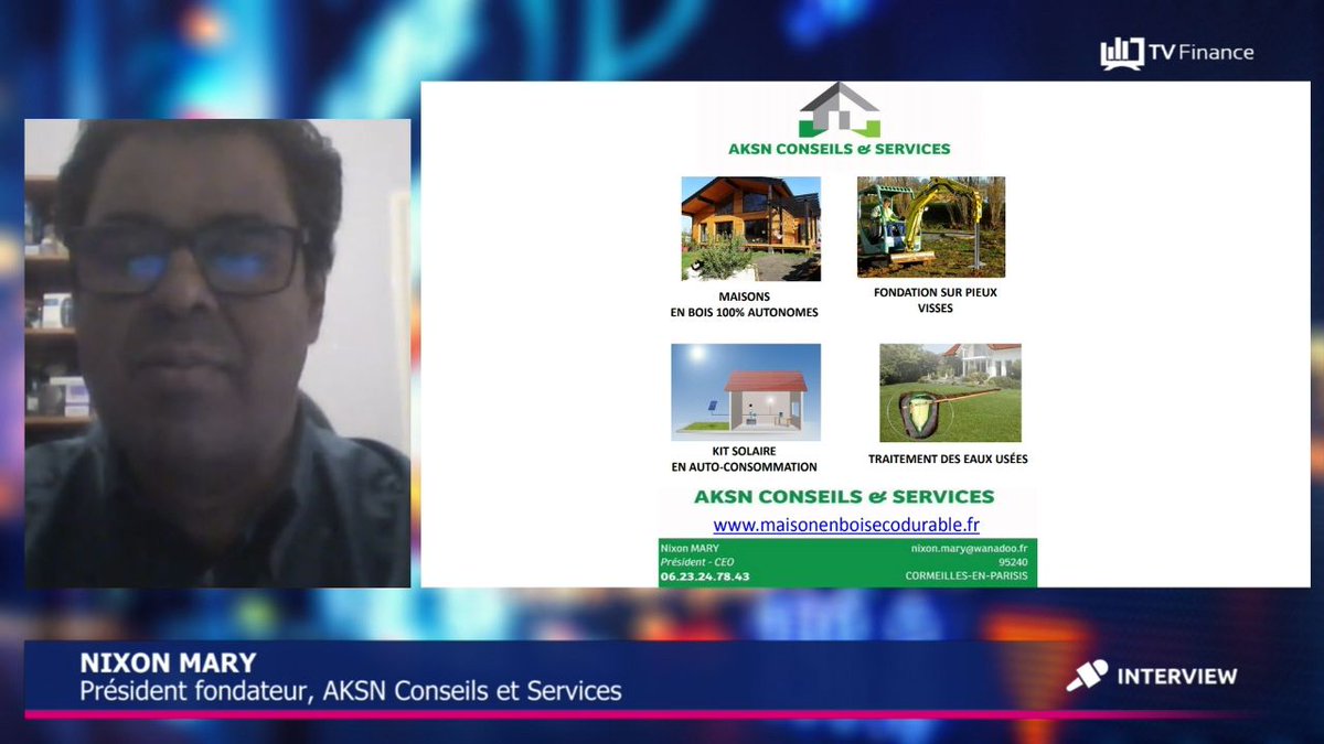 TV_Finance's tweet photo. #Entreprise & #Innovation ACCÉDER À UNE PROPRIÉTÉ DE QUALITÉ À MOINDRE COÛT. Nixon Mary, d' AKSN Conseils et Services, société spécialiste de la #maisondurable et de la #maisonautonome, tout en bois, jusqu'à 120m2 et autonome à 90%...sur @TV_Finance➡️https://t.co/tgbveAMSiu https://t.co/iWCnvAzbiQ