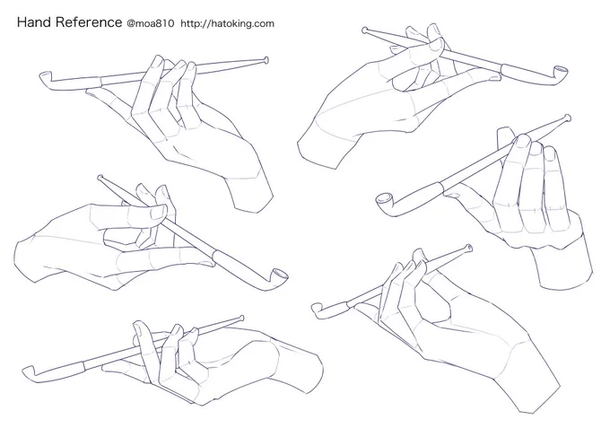 トレスOKな手のイラスト資料集に「煙管(Japanese Smoking Pipe)」を追加しました。イラストで使用頻度の高い所謂花魁持ち。モデルに使用したのは20cm程の普通の煙管なので、花魁っぽさを求める場合はもっと長めに描いた方が良いかも。 *Hand refs for artists https://t.co/aaWJW1157X 