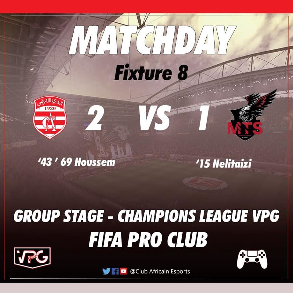 Ligue_Clubiste's tweet photo. Champions League retour
Score final
#Club_Africain 2 MTS Esports 1 https://t.co/5lz6Bim3fd