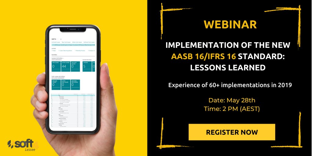 SOFT_4's tweet photo. A year after the effective date of IFRS 16, we have summarized the results and the lessons learned from 60+ AASB 16/ IFRS 16 implementation projects in 2019 and want to invite you to the webinar. Read more and register here: https://t.co/wG0zGNVY3I https://t.co/GLhJF7XrRw
