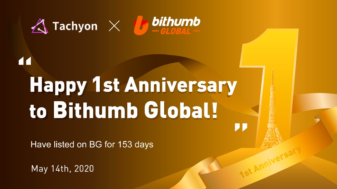 tachyon_eco's tweet photo. 🎊Happy 1st Anniversary to @BithumbGlobal! 153 days has passed since #IPX listed on #BithumbGlobal. Best wishes from #TachyonProtocol team🥳 https://t.co/KhYrwxkche
