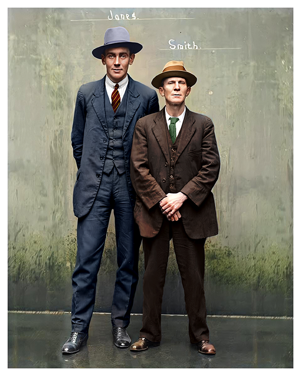fotorevamp's tweet photo. Smith and Jones, a recent revamp of a classic vintage Mugshot #VintageMugshots #damagedphoto #photorepair #oldphoto #photography #photoediting #vintagephoto #photorestoration #colorizing #Colorized #photocorrection https://t.co/v5jJd9LGAZ