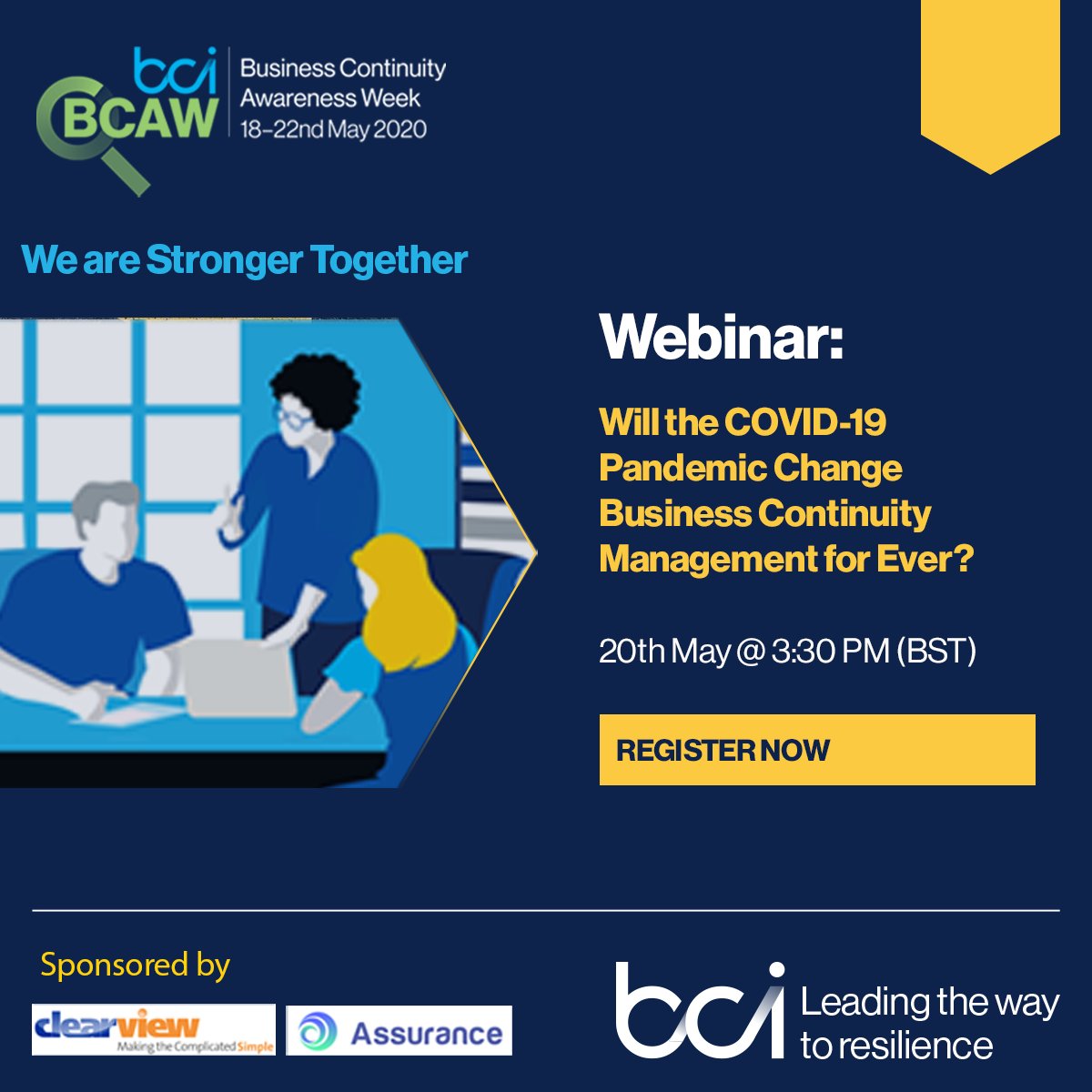 Join #BCAW2020 sponsors <a href="/ClearViewBCM/">ClearView Continuity</a> &amp; <a href="/AssuranceBCM/">Assurance Software Inc</a> for this #webinar looking at the lessons learned from the #COVID19Pandemic &amp; how these may change the #BusinessContinuity profession &amp; its practices. 20th May 3:30 PM (BST). Register here: bit.ly/2y1sX9W