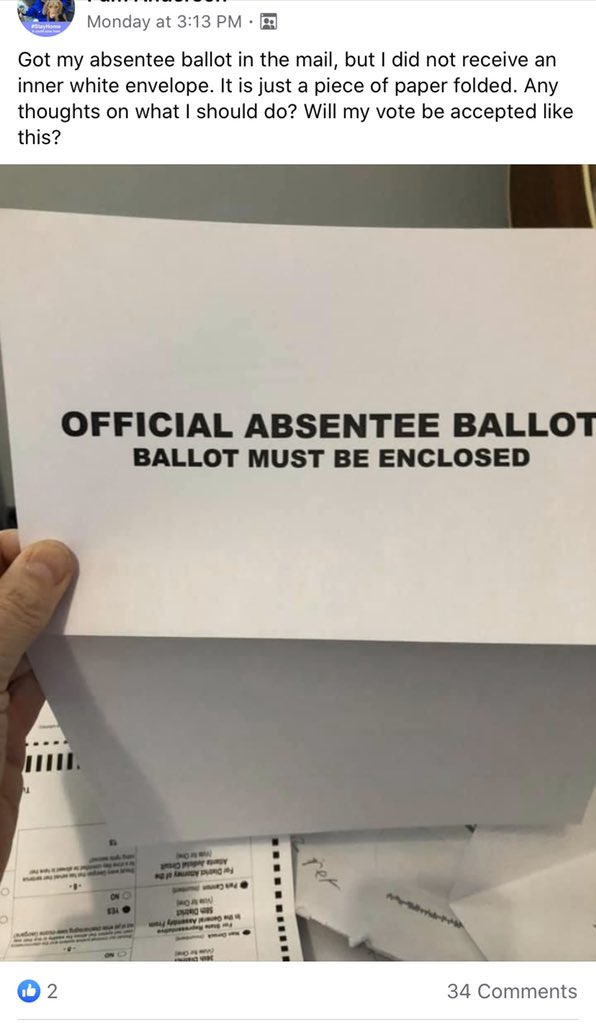 STEP 3: Send ballots with accompanying instructions that are FLAT OUT WRONG, and issue no public statement or education materials to assist confused voters. It’s fine. The counties can answer calls about this too. 6/