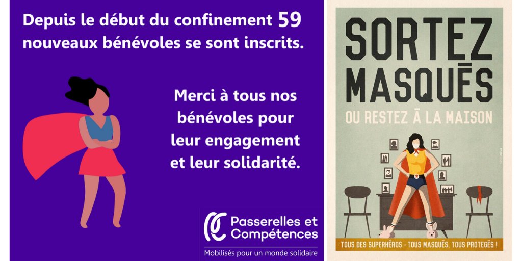 #SolidariteCOVID19 Nous avons chacun le pouvoir d'agir pour tous. Merci 🙏aux #bénévoles pr leur #engagement. N'oubliez pas : sortez masqués! Continuez à endosser le rôle de Super-héros. 
#herosduquotidien #benevolatdecompétences
Bravo <a href="/mathieupersan/">Mathieu Persan</a> pr ce nouveau visuel