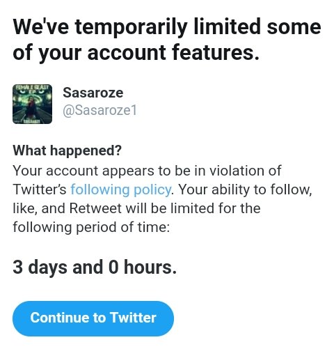 Sasaroze1's tweet photo. Dear @Twitter,
Why am I always receiving this notice every time the ban/limit is removed? I don't think I am violating any rule; I went through them.. I now follow few people at a time; check the numbers.
kindly have a look at this accout... Thanks. https://t.co/jYJuciobiL