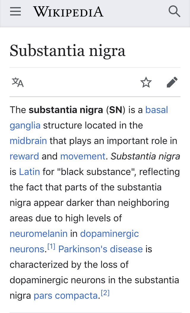 *Dopamine is produced in the “Substantia nigra”  that’s “black” due to high levels of *neuromelanin. Which protects the neurons from iron-induced oxidization/deteriorationCan’t make this up Albino recessive & melanin deficient. Which is the  to  go fig that one bud 