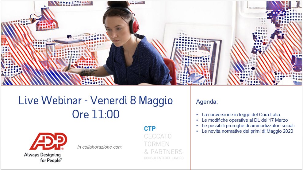 Legge Cura Italia, modifiche e Novità di Maggio. Venerdì 8/5 nuovo appuntamento con i #webinar ADP dedicati agli approfondimenti sull’emergenza #Covid19.  Per info e registrazioni: event.on24.com/wcc/r/2328420/… bit.ly/2WTxLGG