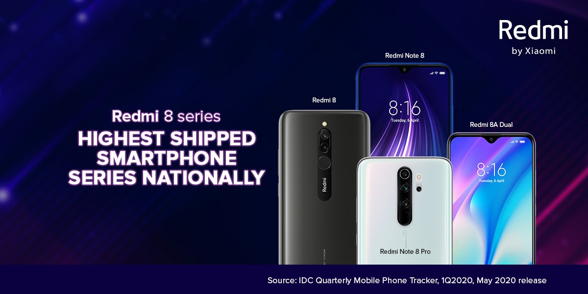 RedmiIndia's tweet photo. We're stoked to announce that we've remained India's 🇮🇳 #1SmartphoneBrand for 1️⃣1️⃣ consecutive quarters! 🙌 As per @IDC, we're also the No. 1️⃣ online brand for 3+ yrs.

#Redmi8, #RedmiNote8, #Redmi8ADual &amp; #Redmi8A were India's HIGHEST shipped smartphones! 💪

#NoMiWithoutYou ♥️ https://t.co/TKOHHrzeEm