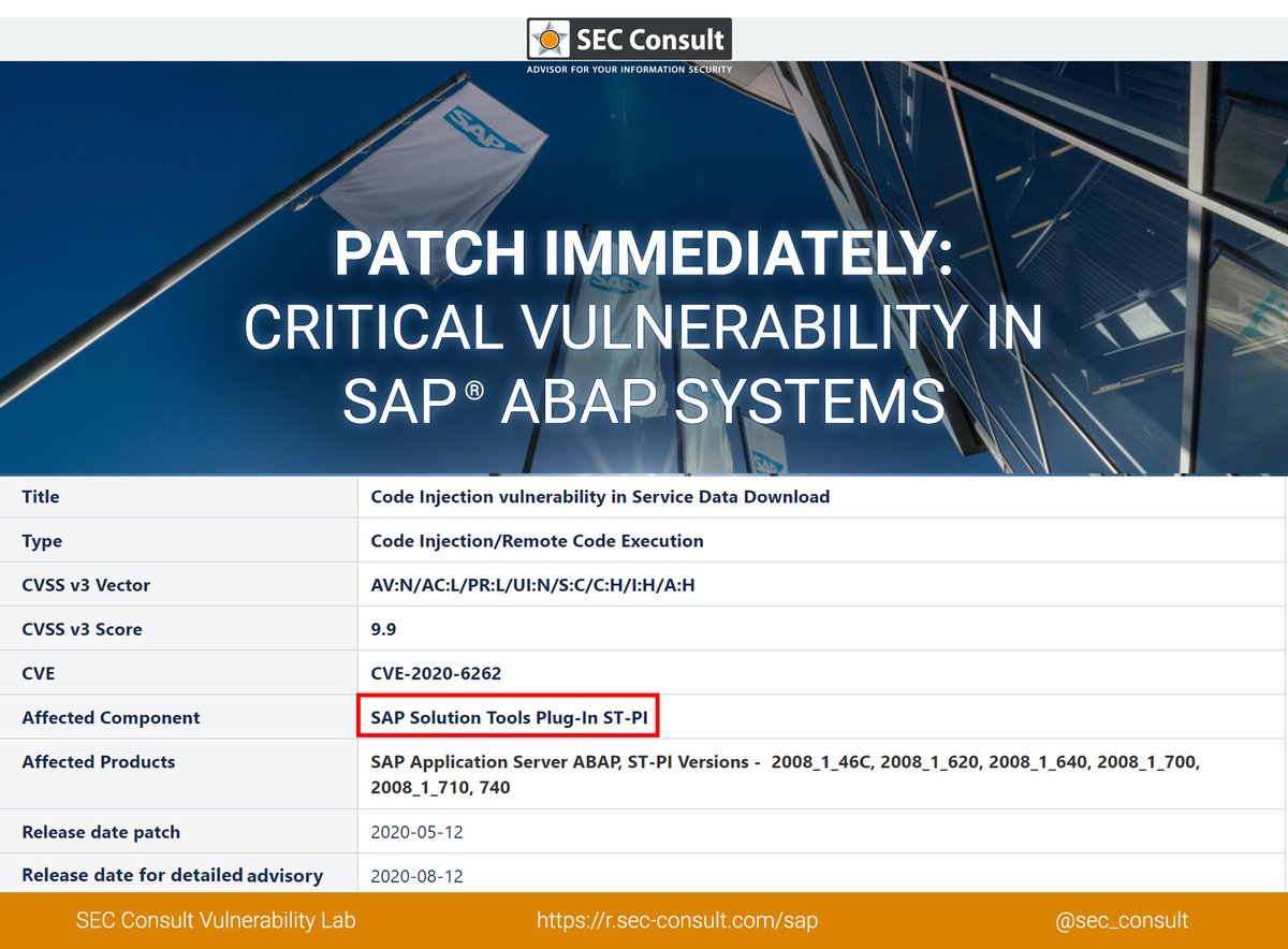 Sec Consult Critical Code Injection Vulnerability Cve 6262 In Sap Abap Systems T Co Vrrbt22h Enabling Unauthorized Code Execution Information Disclosure And Denial Of Service Dos Attacks Infosec Sap Go Sap Abap