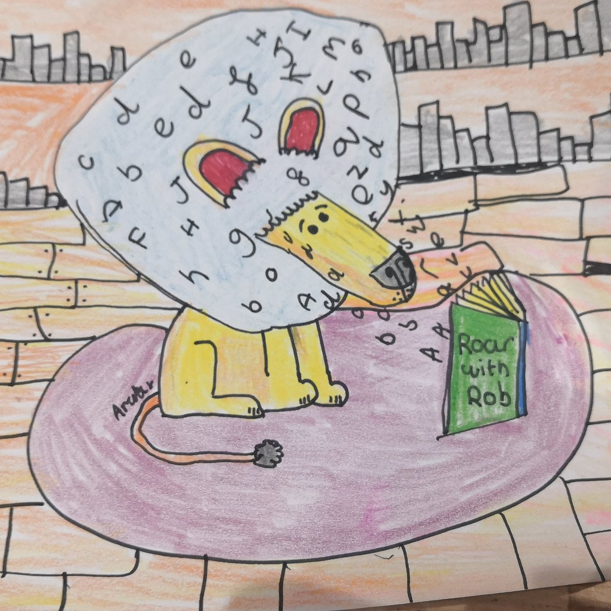 TimHookham's tweet photo. My daughter is inspired by 'draw with Rob' with @RobBiddulph, this is her 'Roar with Rob' drawing from last week. In fact draw with Rob has inspired the whole family #creativelockdown #longmayitcontinue https://t.co/MsibUsw2zT