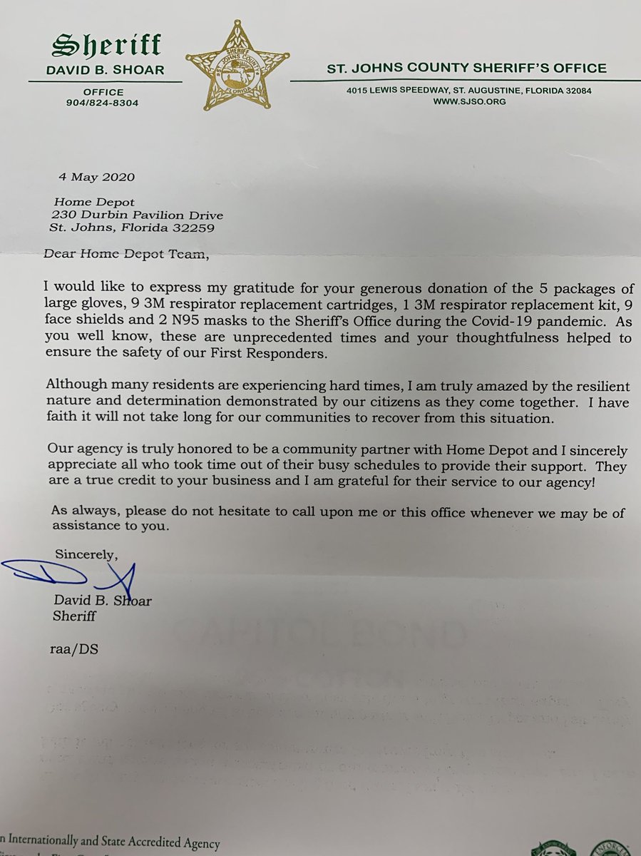 While we are supporting our Police officers 👮‍♀️ for #PoliceWeek , it was great to walk into a Thank you letter for our donation to help them ensure their safety. #ORANGE4OFFICERS We are #InThisTogether @SJSOPIO ! <a href="/SarahFarrellTHD/">Sarah Farrell</a> <a href="/billraya/">Bill</a> <a href="/THD_Erik/">Erik Holgersen</a> <a href="/THDGaryW/">Gary Woodhams</a> <a href="/TamiSwain/">Tami Swain</a>