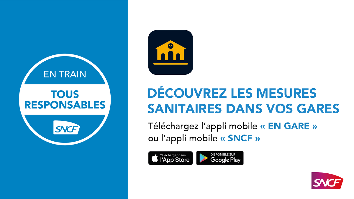 ConnectGares's tweet photo. L'ensemble de nos mesures sanitaires à portée de main pour vous permettre de voyager en toute confiance 👍 

avec l'app En Gare 👉https://t.co/TgxkbVp0rM

Ou avec l’app SNCF 👉 https://t.co/fZzZRnF9IC https://t.co/HZ6QZbDCCa