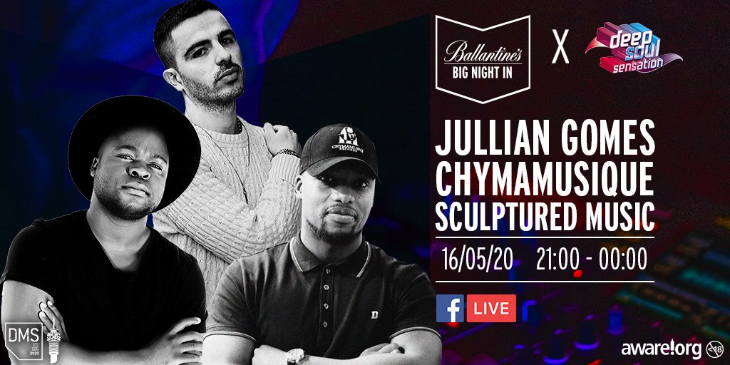 BallantinesSA's tweet photo. We're mixing it up for #WorldWhiskyDay with another serving of Deep Soul Sensation Saturday's. @Jullian_Gomes @sculpturedmusik &amp; @Chymamusique will be LIVE from our Facebook page at 21:00! #StayTrue  #BallantinesBigNightIn Contribute to the DJ relief fund: https://t.co/OhQ2RTBOos https://t.co/TEMXlcJ5BQ