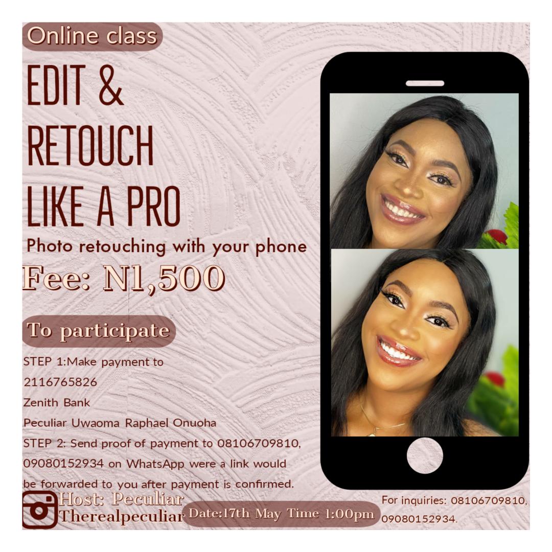 JemineMedia's tweet photo. E-flier made for @TherealPeculiar for her Online class coming up.

You don't have to settle for an ad that would downplay your message.  

With just 500 you can get this done.
Get 8 designs at N3000,
Unlimited designs at N10,000.
.
.
#graphics #businessgraphics #ads #graphicsgirl https://t.co/VtVozEVmUV