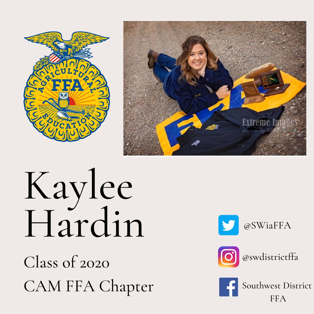 SWiaFFA's tweet photo. Kaylee Hardin, from the CAM FFA Chapter, is the next senior we would like to recognize. Thank you for all of your hard work and we wish for the best of luck in the future! https://t.co/3uxTlzT5sW