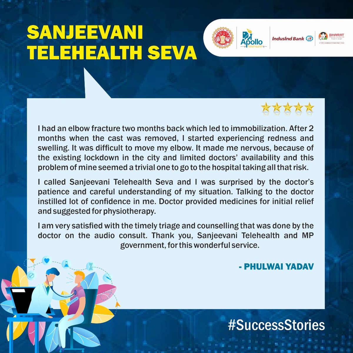 healthminmp's tweet photo. Sanjeevani Tele Health Seva : 24x7 consultation at home. 

We always care about your health. 

For any (non-Covid19) health query just dial 1800-103-7378 to speak to a doctor. 

@MyIndusIndBank
@salonisidana1
#ApolloHealthcare
#MPFightsCorona https://t.co/6mTgCbsJCp
