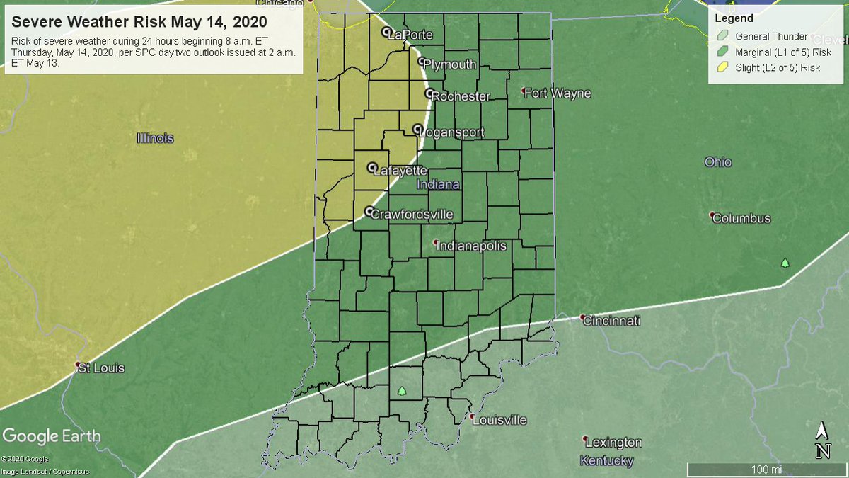 JayFarlowWx's tweet photo. Most of IN has some risk of severe weather tomorrow, per this morning's @NWSSPC Day 2 outlook. #SKYWARN #INwx https://t.co/CB1SHpUkpW https://t.co/BY5AV1kA8l