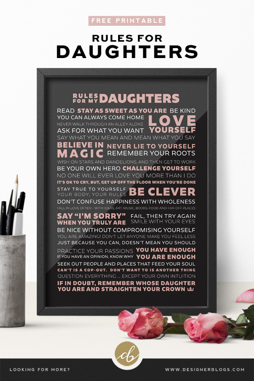 designerblogs's tweet photo. A new #Free #Printable has arrived! "Rules For Daughter/s" make sure to check it out! Click the link below =>
https://t.co/WovU17pgTB https://t.co/F6zM0BkL0U