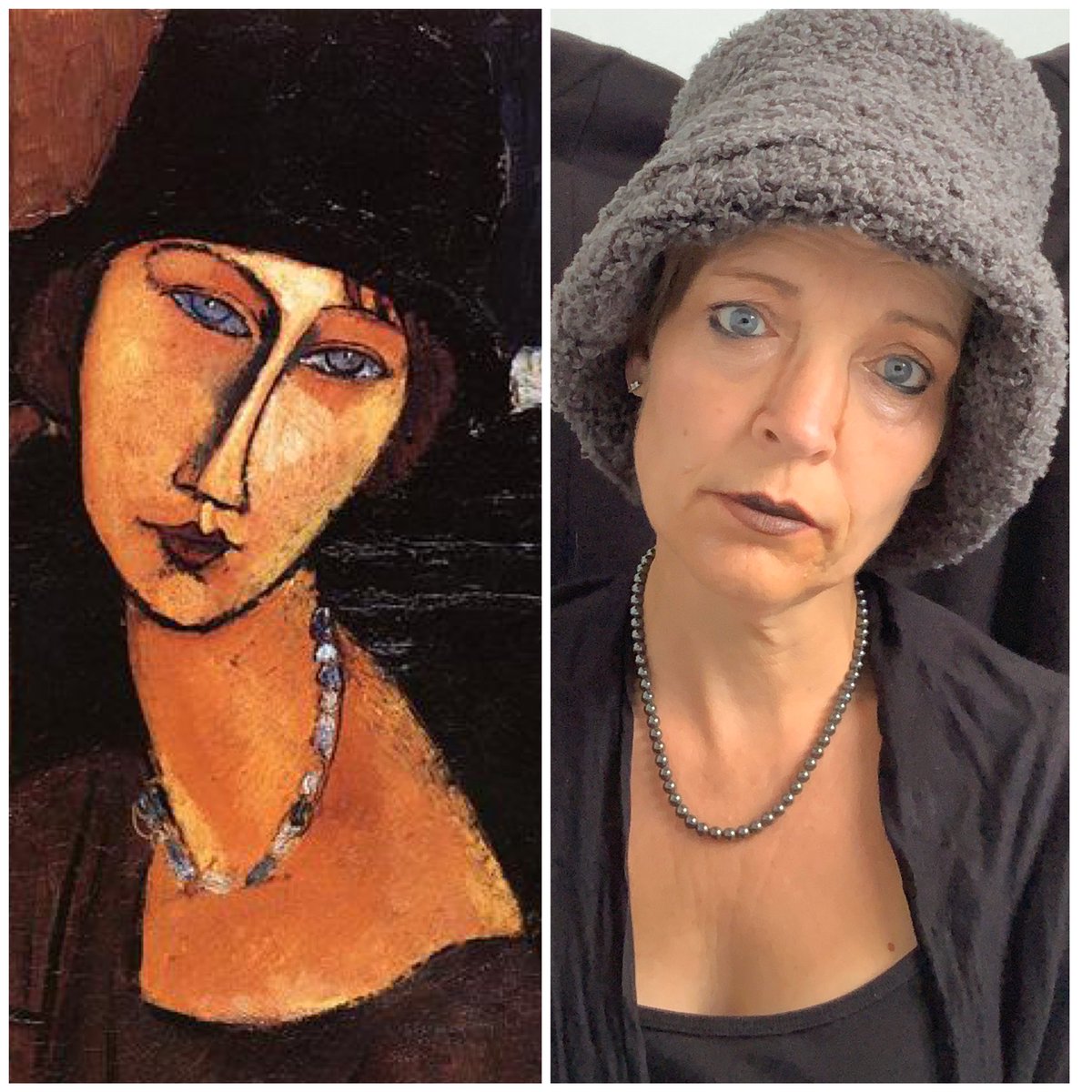Day 37 of the #betweenartandquarantine #tussenkunstenquarantine 
Today’s painting, Jeanne Hebuterne with Hat and Necklace by Amedeo #Modigliani

Observation for today - Her neck...how...just how?!