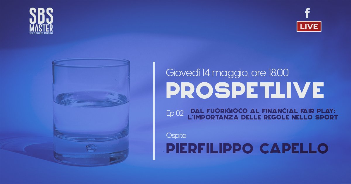 Non mancate all'appuntamento di domani pomeriggio con il <a href="/mastersbs/">Master SBS</a>!
Il secondo episodio di Prospettive, "Dal fuorigioco al financial fair play: l'importanza delle regole nello sport", sarà in diretta Live su Facebook alle ore 18.
Ricevi un promemoria qui:
facebook.com/MasterSBS/vide…