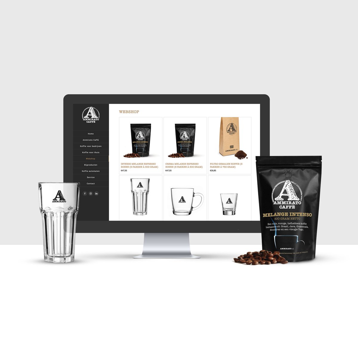 GoGurus's tweet photo. Ammirato Caffè is een B2B koffie leverancier voor o.a. de #Horeca. Veel mensen #werken momenteel thuis en dus is er een koffielijn gelanceerd voor de consumenten markt. Deze #koffie is te bestellen in de #webshop die wij onlangs hebben gerealiseerd. https://t.co/0Dwb3UmKFX https://t.co/BYkO7OpCXL