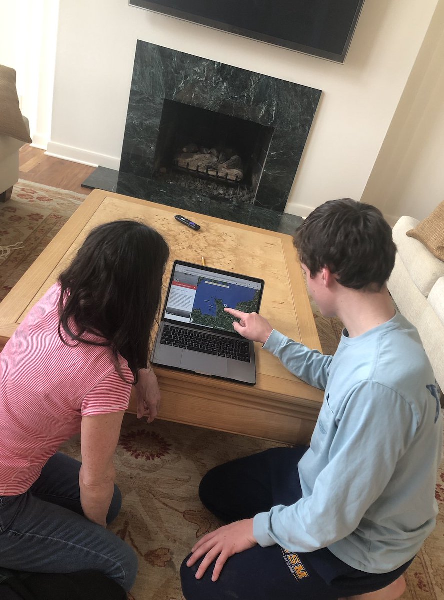 Online lurnin' becomes at home teachin'! Students use WWII maps to teach parents about both theaters - good times! #sschat #sstlap #usmfac @LifeAtUSM @WWIImuseum @WarMemorialCntr