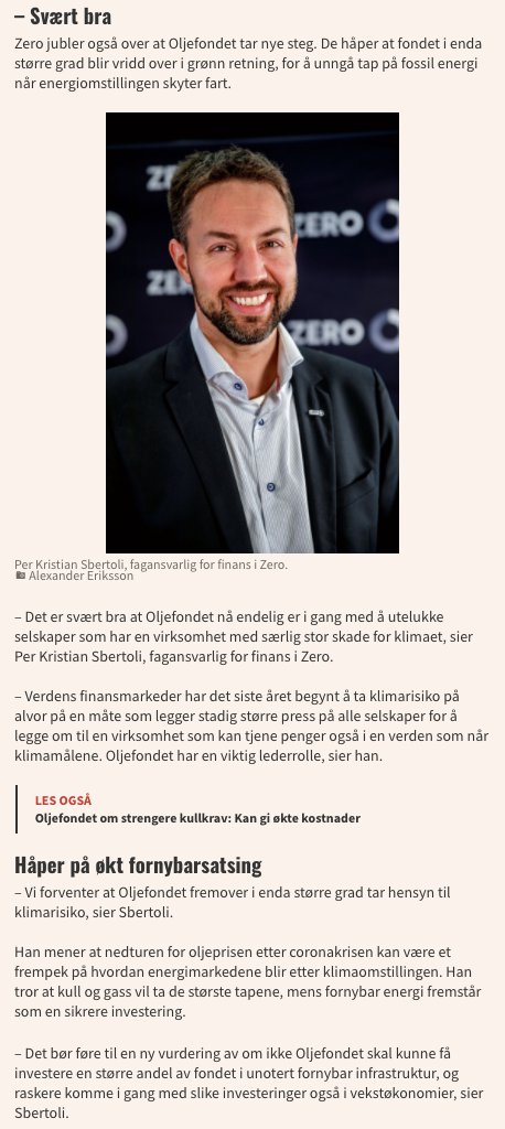 pksbertoli's tweet photo. Endelig er #Oljefondet i gang med å luke ut flere verstinger! Nå bør også en større andel investeres i #fornybar energi.

https://t.co/sPgvmMceYk #klimarisiko https://t.co/JoULaCtFIh