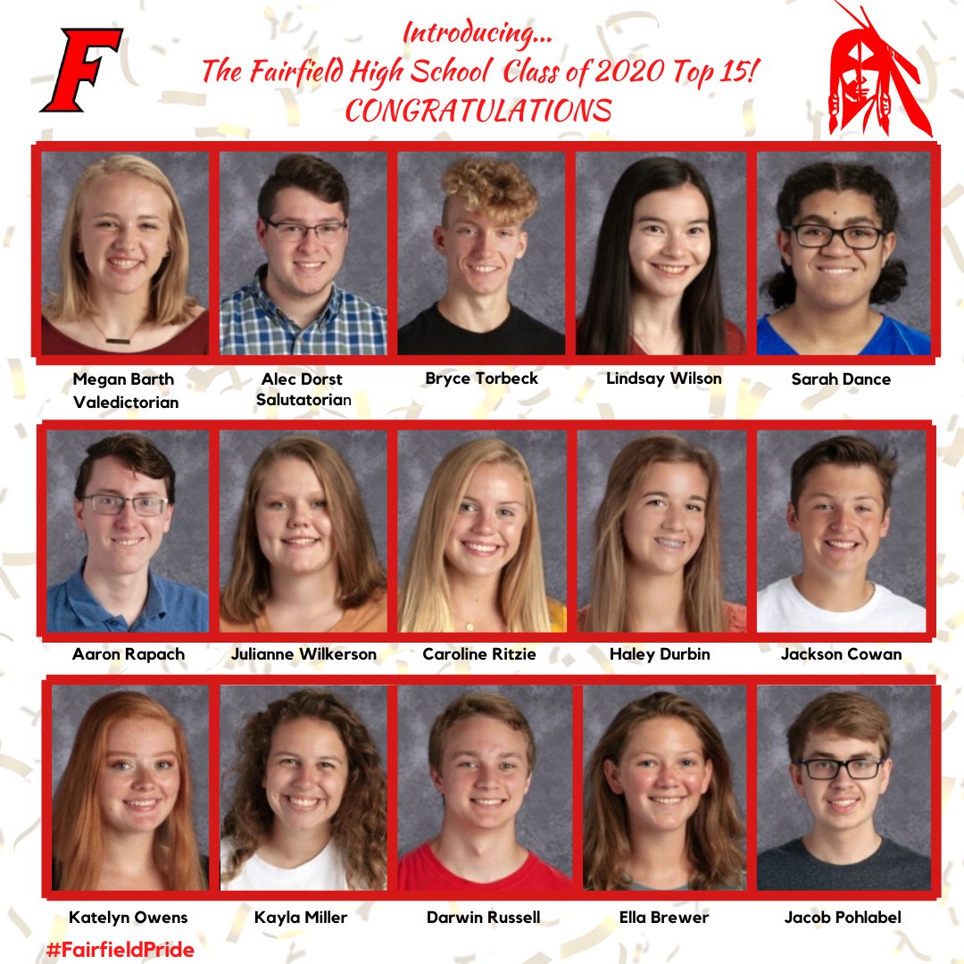 FCSDNews's tweet image. Introducing the Fairfield High School Class of 2020 Top 15 students! #FairfieldPride