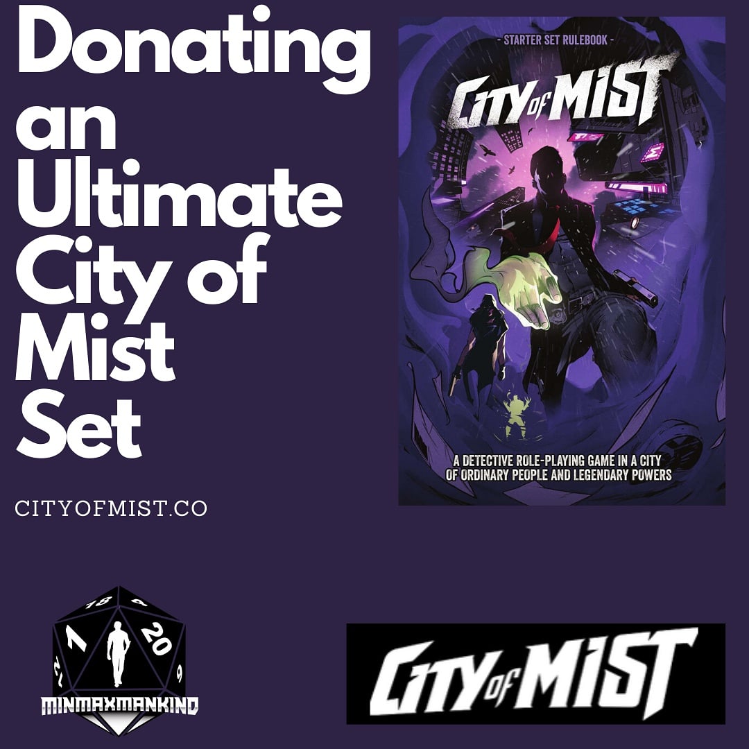 LawfulStupidPod's tweet photo. The amazing team over at @cityofmist  has donated an ultimate set of their gorgeous TTRPG! How can you get your hands on this awesome prize? Just head on over to https://t.co/ZZ8mlhlcVD and donated $10 or more to Child's Play charity to be entered into the raffle! #minmaxmankind https://t.co/z9yHtJ4ttv