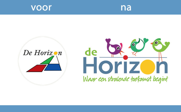 Voor #basisschool De Horizon in #DenHaag mochten we een nieuw #logo ontwikkelen. Links staat het oude logo en rechts is het eindresultaat te zien. Hele verbetering, toch? #onderwijscommunicatie