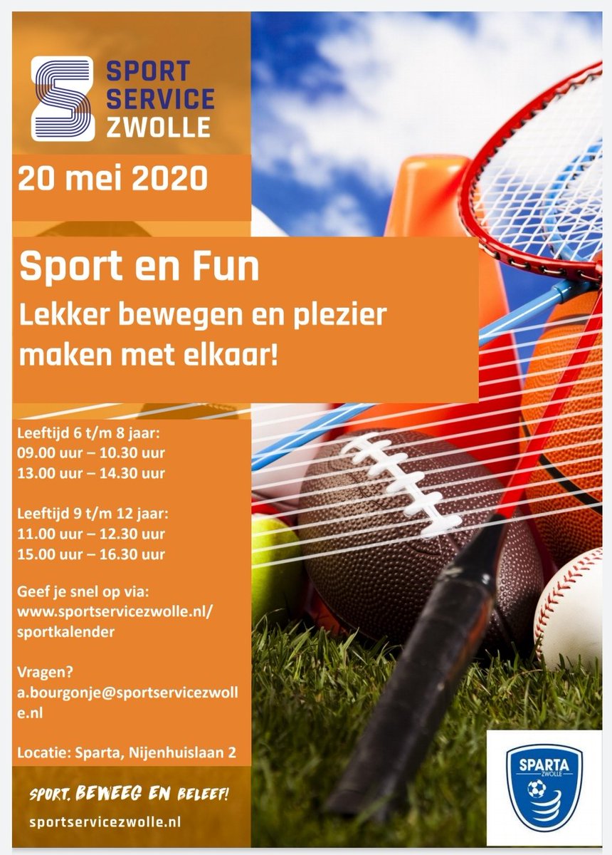Alle kinderen van 6 t/m 12 jaar zijn van harte welkom om te komen sporten bij Sparta via <a href="/sportservice038/">SportService Zwolle</a>. Geef je snel op via onderstaand mailadres! ⚽🤸‍♀️