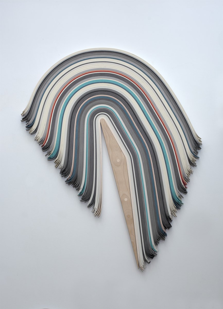 Wall sculpture by American artist and curator David Velasquez, 2010s-20s, created by layering strips of vinyl he'd been using as a bookbinder