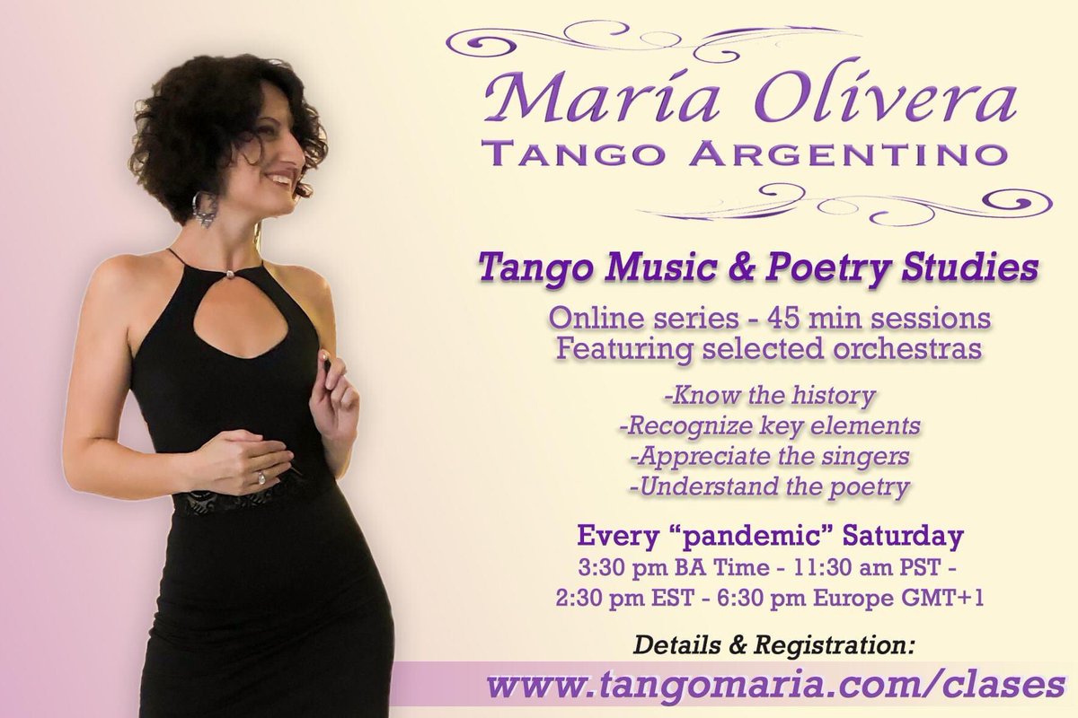 OliveraTango's tweet photo. new online series:
#TANGO MUSIC &amp; POETRY STUDIES

Starting May 16, at 3.30 pm BA Time.

Register now and let's discover all the secrets that make Tango one of the most exquisite and sophisticated music genres of the world! 

Sign up now https://t.co/4sPqs9gaDK https://t.co/AniUtlJid6