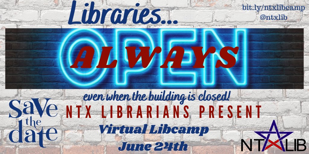 ntxlibcamp's tweet photo. Have you heard the news?!  #ntxlibcamp is going virtual this year! Registration info coming soon. Looking for presenters now! https://t.co/6DOU1Uu5EC #TxASL #AlwaysOpen https://t.co/KQ2khdPV7v