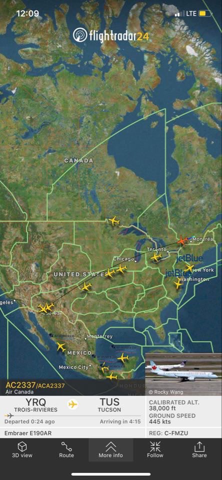 Mark__Brandon's tweet photo. The Beginning of the end for the #E90. Yesterday 8 @AirCanada #E190’s flew to #Tucson in Arizona to be retired. They all left #YRQ and #YYZ. As of May 13 there are 6 left 😢 The #A320 family will be leaving soon as well https://t.co/H1qPJNCkRb
