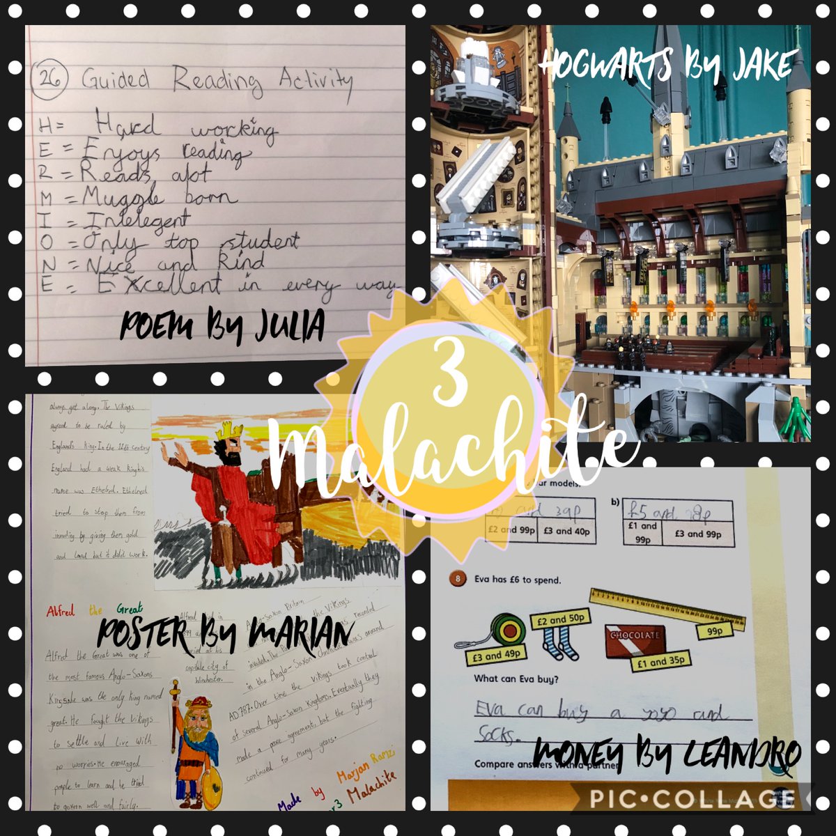 SalusburySchool's tweet photo. Check out what 3 Malachite have been up! Jake was building a Harry Potter castle, Julia was writing a Harry Potter poem. Marjan has been creating an amazing poster🎨 and to top it off, Leandro has been showing us how he works with money! 💷 Mrs Begum is super proud of everyone! https://t.co/Y8Rg3LHliT
