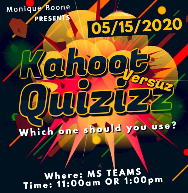 mdboone_edu's tweet photo. This Friday I will host a Kahoot vs Quizizz PD session at 11:00am &amp; 1:00pm for my @HoustonISD Virtual PD Friends. Want to learn more about the two digital platforms? Join me Friday, and 🗣 BRING A FRIEND! https://t.co/VrhzelyEWF