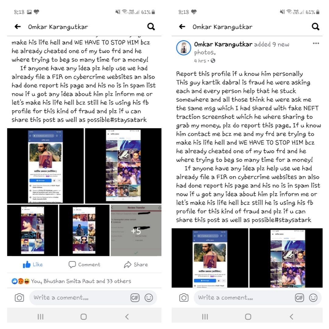 karangutkar_s's tweet photo. We have to stop this either this kind of ppl enter into big fat fraud industries! kartik dabral is such a biggest fraud person I ever had see  now he is still cheating on his Facebook profile to other ppl let's make his life hell#besatark#nohumanityforthis https://t.co/YHalj8ISMy