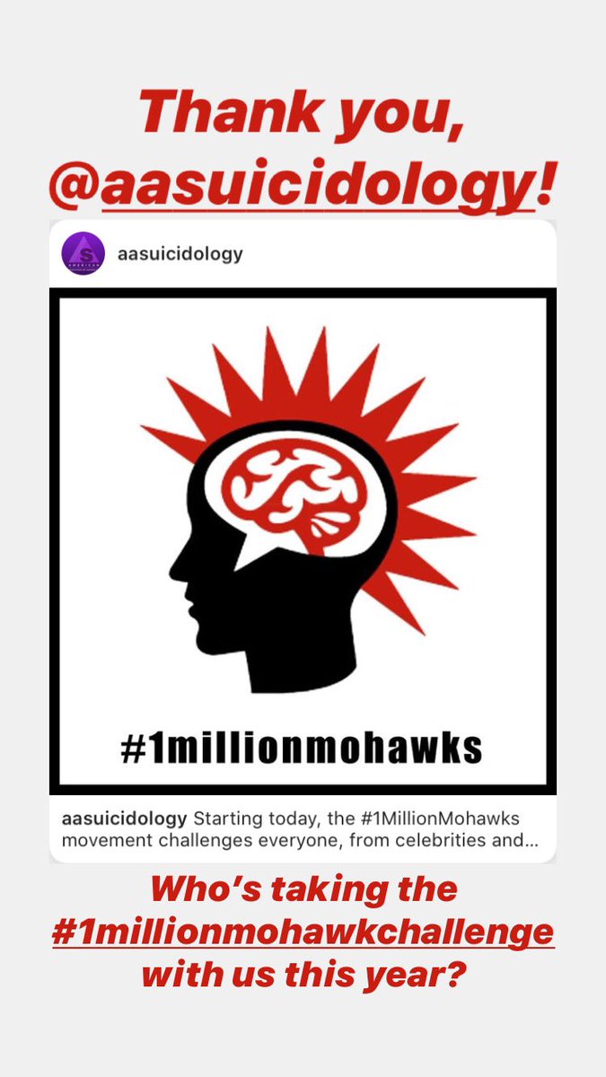 <a href="/somegoodnews/">Some Good News</a> Orgs like <a href="/YouRockFNDN/">You Rock Foundation</a>, <a href="/RiseTogetherWI/">Rise Together</a>, and <a href="/AASuicidology/">American Association of Suicidology</a> are using an iconic hair style as a conversation starter for people to talk about #mentalhealth.

They use #1MillionMohawksChallenge on social media to show off their cuts and shine a light on #MentalHealthMonth.