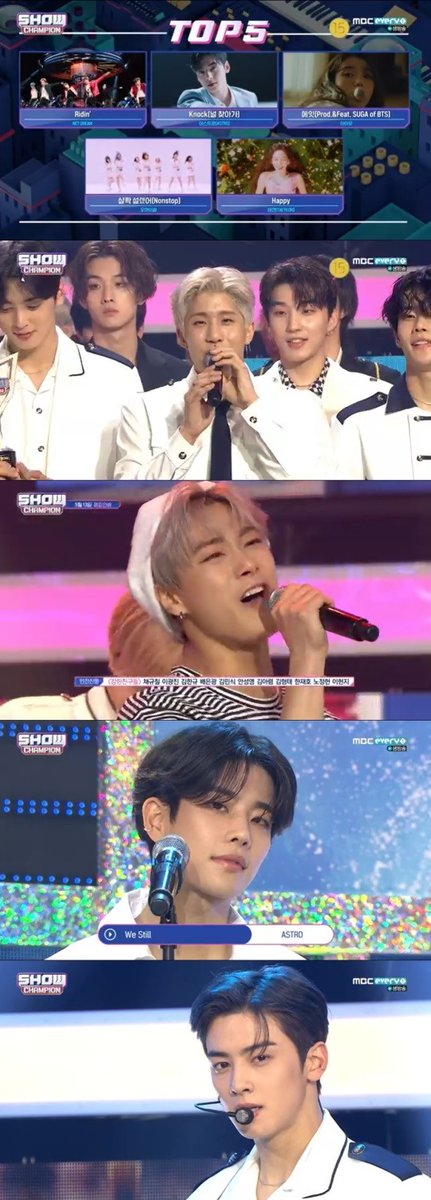 ASTRO wins their first trophy for 'KNOCK' on Show Champion today! 💫 Congratulations 🎉🏆 <a href="/offclASTRO/">ASTRO 아스트로</a> #KNOCK1STWIN
