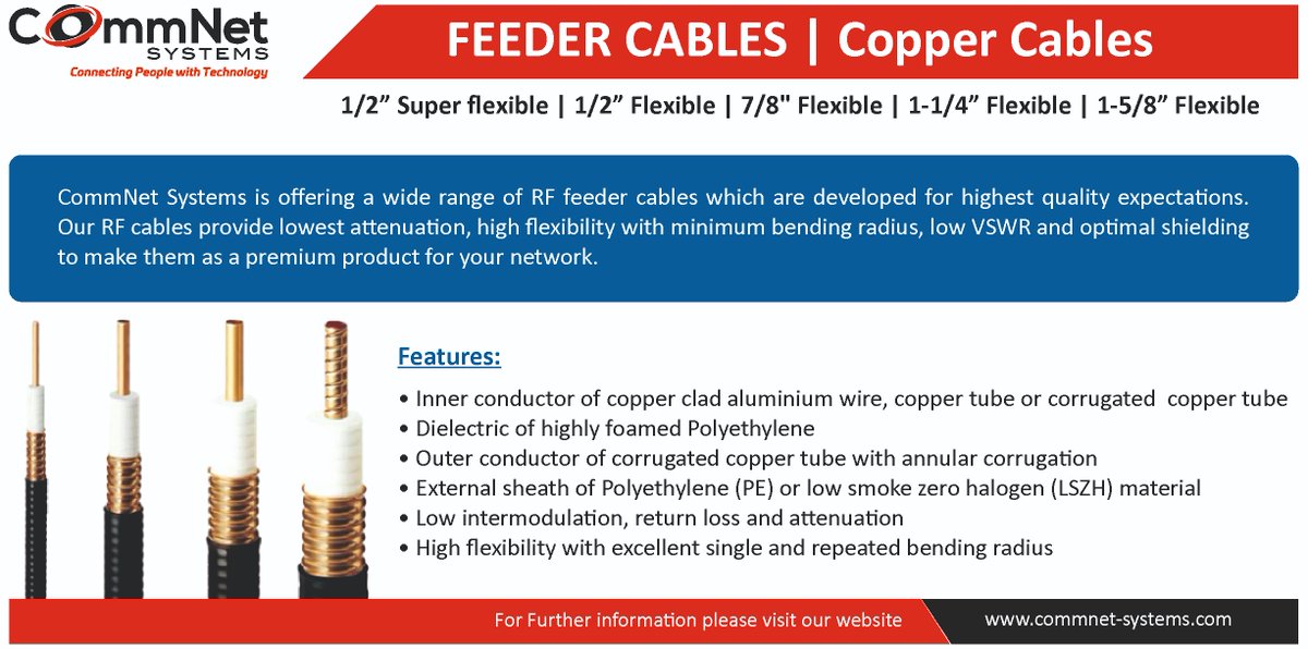 CommnetSystems's tweet photo. Our cables provide best performance where challenging requirements arise for indoor and outdoor installations in the most diverse range of environments. Customisation is also available as requirements.
#Feeder_cables  #Quality  #low_Intermodulation_returnloss_attenuation https://t.co/32WMVaxubX