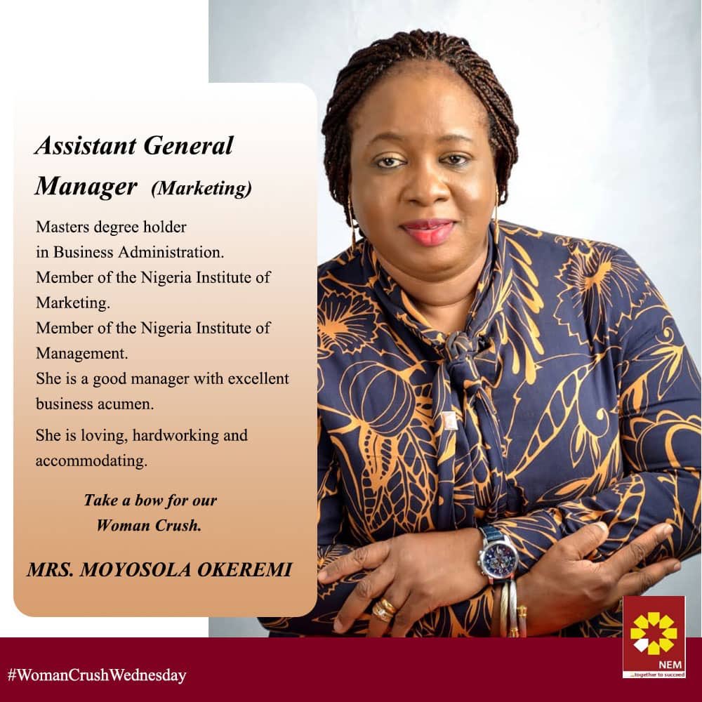 neminsuranceplc's tweet photo. Take a bow for our #Wcw Mrs Moyosola Okeremi
She is an unmatched insurance marketer,Member of the Nigeria Institute of Marketing (NIM) and Nigeria Institute Of Management (MNIM)
She is a good manager with excellent business acumen. It’s always a pleasure to work with her.
#wcw https://t.co/zZWxFxD5lf