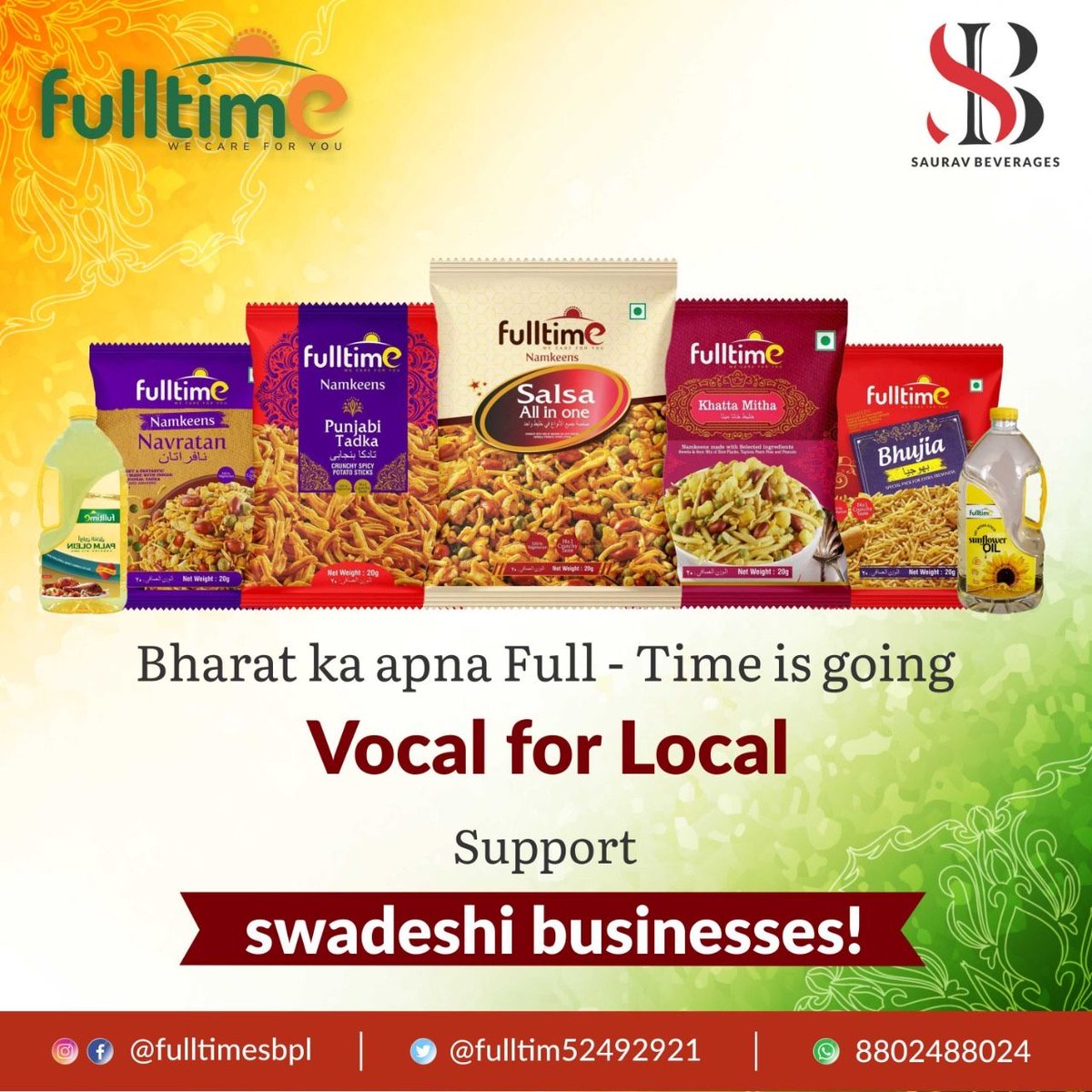 FullTim52492921's tweet photo. Are You Vocal For Local? Be a part of the country's biggest reform ever. Buy Local, Support Local and Contribute to making a #SelfReliantIndia #AatmanirbharBharat
#Fulltime is India’s own #desi #snacks and Daily needs brand. 
#VocalForLocal #India #PMMODI https://t.co/AA1yVkeqMr