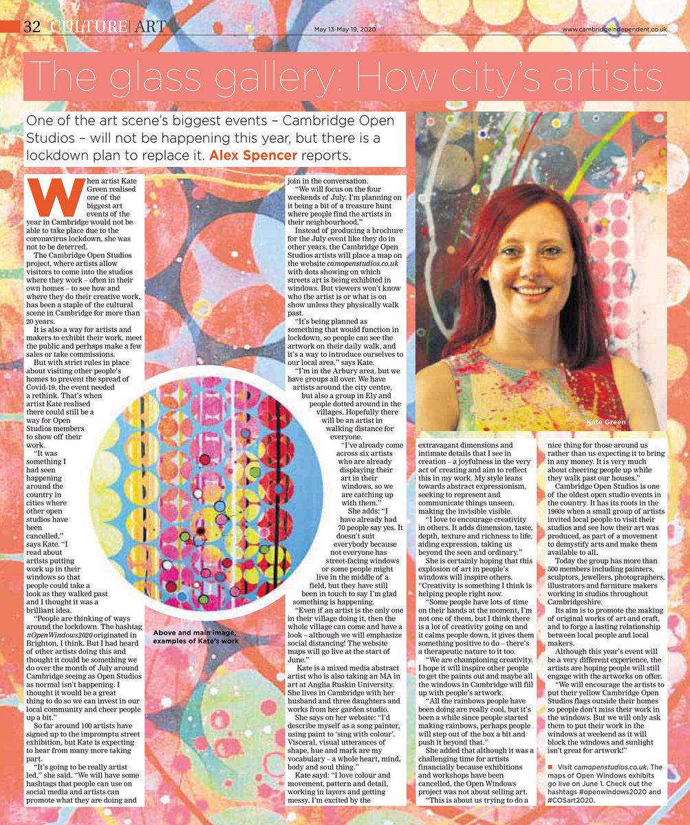 KateGreenART's tweet photo. Look who’s in @CambridgeIndy today! 
I’m coordinating the #openwindows2020 version of @CamOpenStudios this July.
From an ‘I wonder’ moment a few weeks back to 100+ artists signed up to bring colour, cheer and creativity to our streets!
#cosart2020 
#blessingourcommunity https://t.co/NHfoLaFc7d