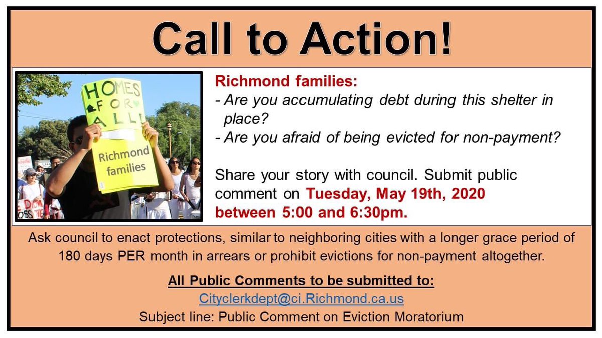 rel_evante's tweet photo. Richmond family! Tell City Council why Richmond needs stronger eviction protections during this crisis. TUESDAY MAY 19th! 
#HousingJustice  #EvictionProtections ✊🏾 https://t.co/Gbx1dFzDpO