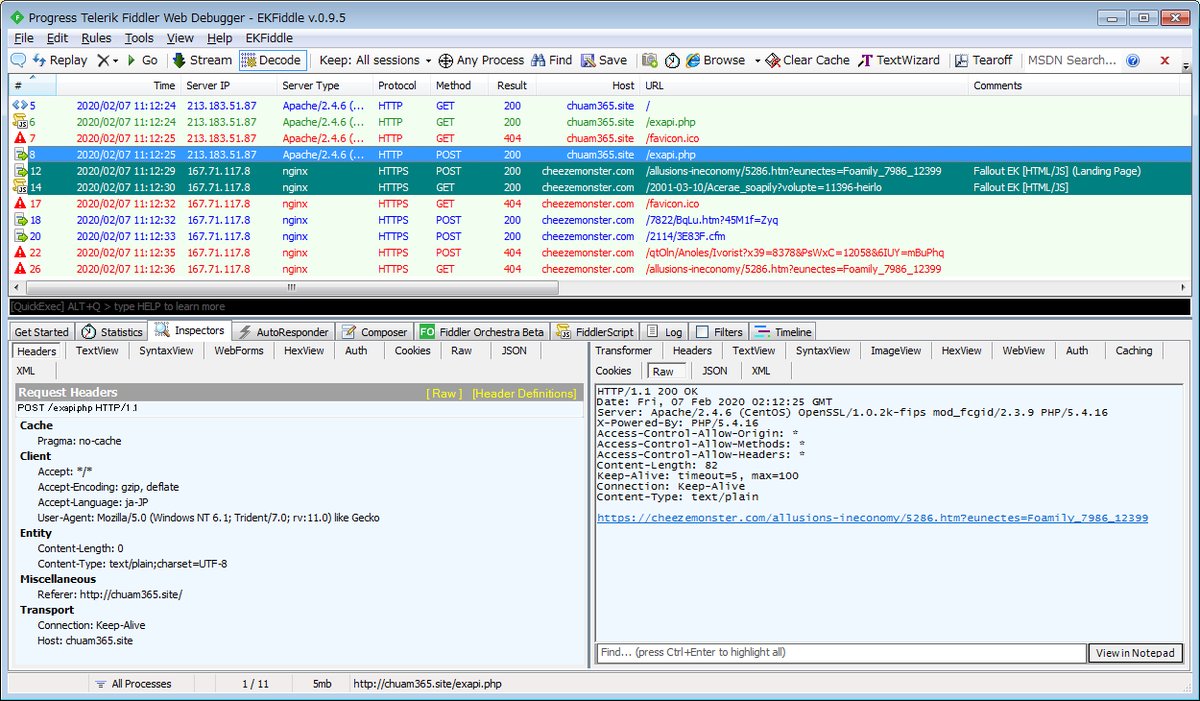 3XS0's tweet photo. 2020-02-07
#Malvertising -> #FalloutEK -> #Ursnif(Maybe)

[Example Payload]
https://t.co/1NK5arJTmX

[Reference]
https://t.co/mmuKHTgQyC https://t.co/6KMqNXxiSC