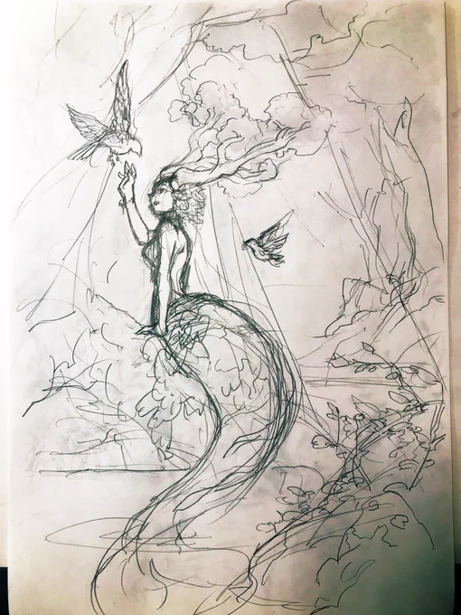 下書きと線画 